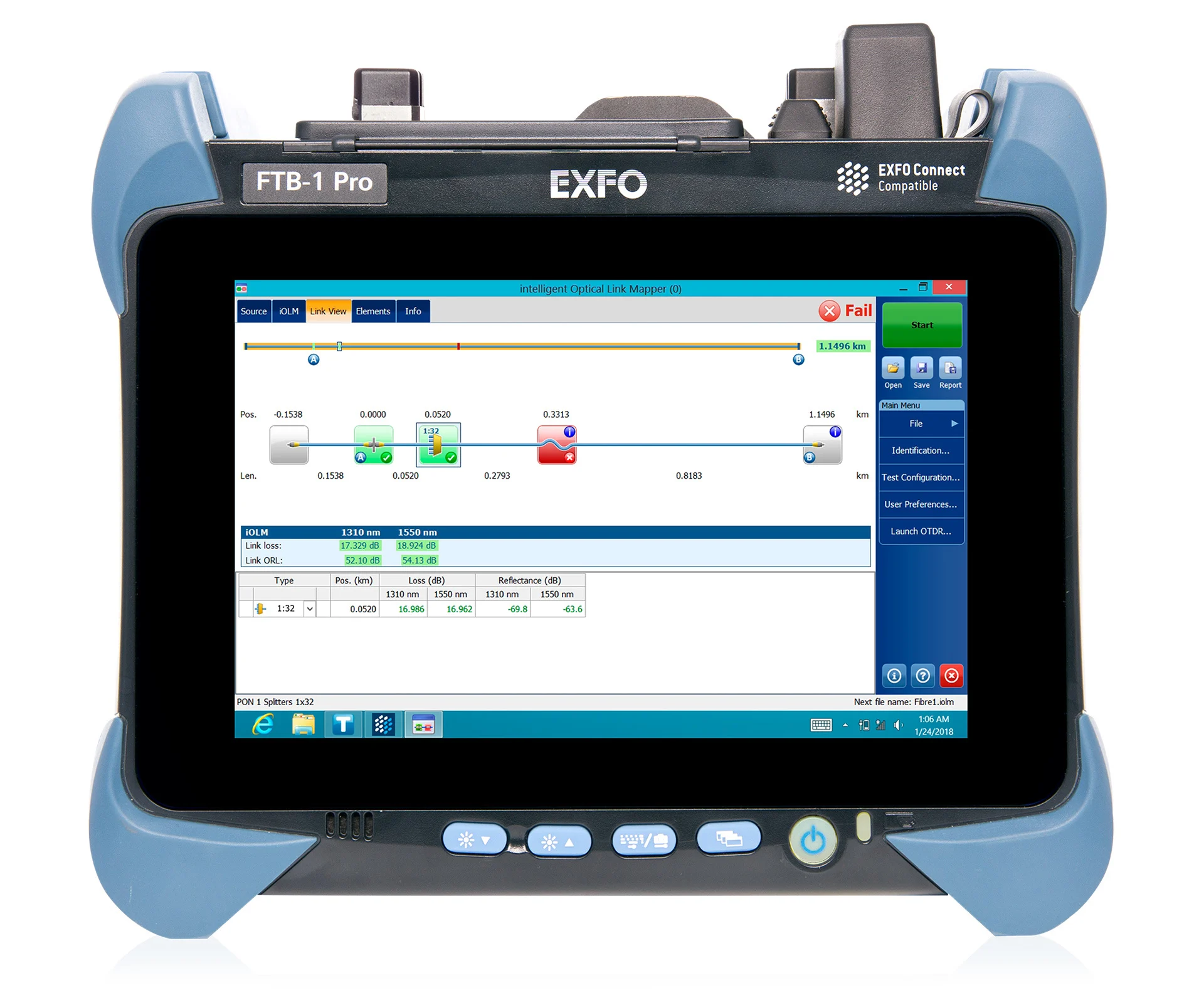 ستگاه OTDR برند EXFO در حالت تست